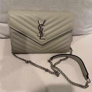 Yves Saint Laurent Light Gray Quilted Crossbody Bag